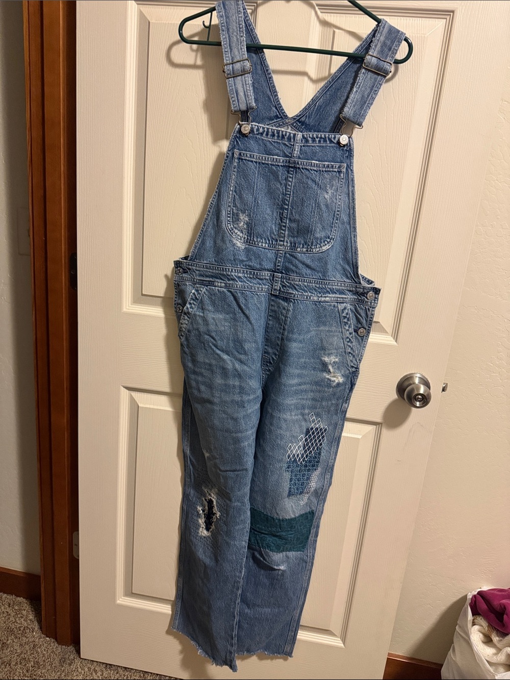 Citizens Of Humanity Blue Patchwork Distressed Denim Overalls